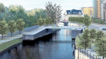 Geplant. Diese Brücke sollte den Landwehrkanal queren und so den Tilla-Durieux-Park (Eröffnung: 2003) und den neuen Gleisdreieck-Park (geplante Eröffnung: 2013) verbinden. Jetzt wird neu geplant. 