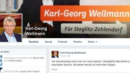 Der Berliner CDU-Bundestagsabgeordnete Karl-Georg Wellmann warnte am Dienstagabend vor Flügen mit Germanwings. Am Mittwochnachmittag löschte er den Eintrag wieder.