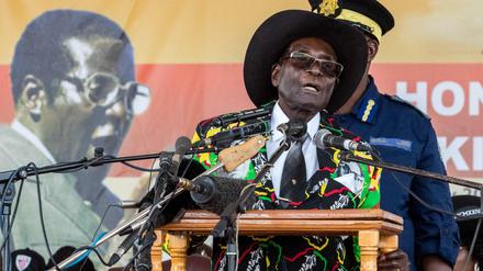 Robert Mugabe spricht auf seiner Geburtstagsparty zu seinen Gästen. 