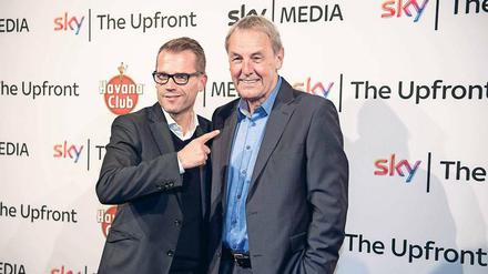 Sky-Sport-News-Chef Dirk Grosse (links) und der künftige Moderator des Bundesliga-Talks Jörg Wontorra.
