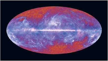 Blick in die Vergangenheit. Die Mikrowellenstrahlung des Komsos, aufgenommen von „Planck“, soll Forschern weitere Hinweise auf die Frühzeit des Universums geben. 