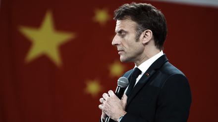 Emmanuel Macron, Präsident von Frankreich, hält eine Rede bei seinem Besuch der Sun-Yat-sen-Universität.