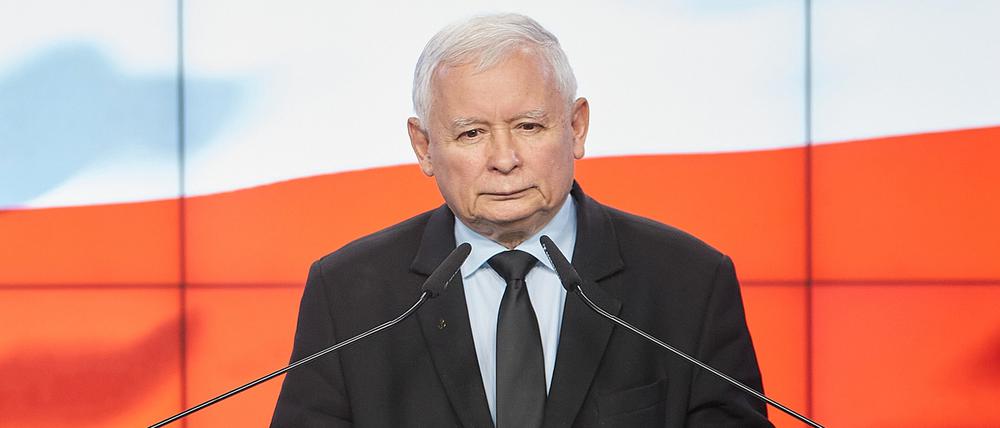 26.09.2020, Polen, Warschau: Jaroslaw Kaczynski, Vorsitzender der nationalkonservativen Regierungspartei PiS, bei einer Rede.