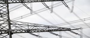 Ein Strommast steht neben einem Umspannwerk. (zu dpa: «Oranienburg plant neues Umspannwerk bis 2026 - Rund 35 Millionen Euro») Foto: Daniel Vogl/dpa +++ dpa-Bildfunk +++