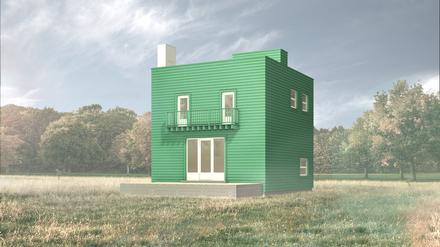Die computeranimierte 3-D-Visualisierung zeigt ein kleines Einfamilienhaus, ein bislang nie gebauter Entwurf des Architektur-Pioniers Adolf Loos (undatiert).