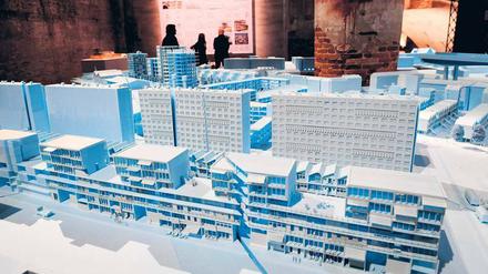 Verdichtete Wohngebiete. Modelle der Bel Architekten in der Hauptausstellung im Arsenal von Venedig.