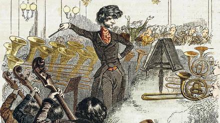 Eine Karikatur aus dem Jahr 1846 spießt Hector Berlioz beim Dirigieren seiner Werke auf.