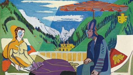 Phantastischer Höllenort. Ernst Ludwig Kirchners „Balkonszene“ von 1935 zeigt eine Patientin im Gespräch mit dem Arzt, der auch den lungenleidenden Maler betreute. 