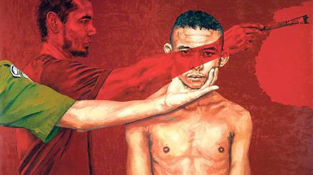 Ausgeliefert. Gewalt und ihre Folgen ist das Thema von Eder Oliveiras Bild „Autorretrato“, 2016 (Galerie Periscopio). 