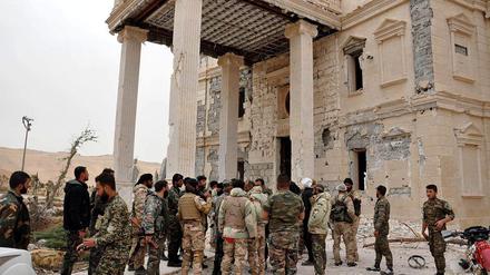 Die Armee Assads in der Ruinenstadt Palmyra, in der Provinz von Homs, am 24. März 2016.  