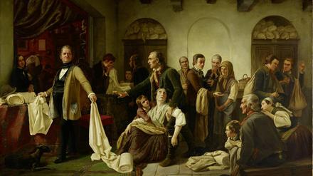 Das Gemälde von Carl Wilhelm Hübner "Die schlesischen Weber" von 1844 zeigt die Zustände der Arbeiterschaft zur Marx'schen zeit.