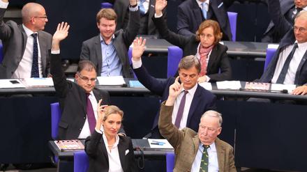 Seid ihr alle da? Ja! Die Abgeordneten der AfD-Fraktion während der konstituierenden Sitzung des 19. Deutschen Bundestages 