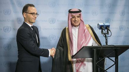 SPD-Bundesaußenminister Heiko Maas (l.) mit Adel bin Ahmed Al-Jubeir, Außenminister von Saudi-Arabien in New York.