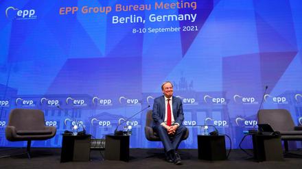 Europapolitisches Profil. Unions-Kanzlerkandidat Laschet am Donnerstag beim Treffen von Europas Christdemokraten in Berlin.