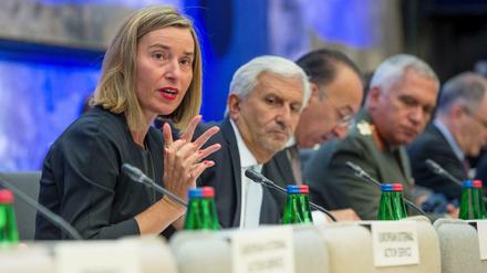 EU-Außenbeauftragte Federica Mogherini zu Beginn des Treffens in Tallinn, Estland.