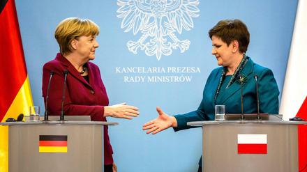 Angela Merkel und Beata Szydlo am Dienstag in Warschau.