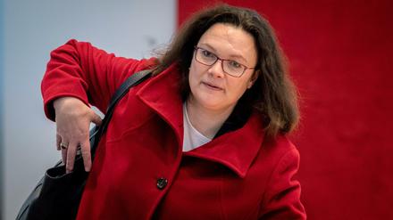 Hat ihr Päckchen zu tragen: Andrea Nahles, Partei- und Fraktionschefin der SPD, telefonierte am Sonntag mit der neuen CDU-Chefin Annegret Kramp-Karrenbauer.