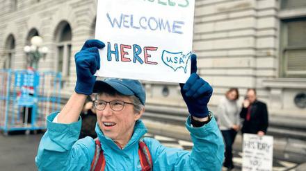 Flüchtlinge willkommen: Eine Demonstrantin in San Francisco 