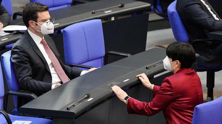 Die LIberalen Marco Buschmann und Christine Aschenberg-Dugnus in der Bundestagsdebatte zu Änderungen im Infektionsschutzgesetz am Mittwoch.