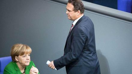 Streit um Umgang mit AfD und "Pegida": Angela Merkel  und Ex-Innenminister Hans-Peter Friedrich auf einem Archivbild.