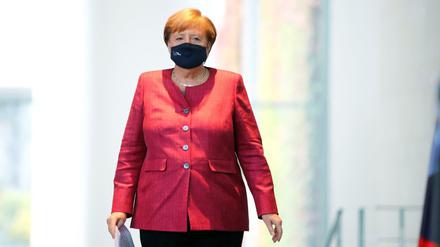 Bundeskanzlerin Angela Merkel nach einer Videokonferenz mit Bürgermeistern großer deutscher Städte