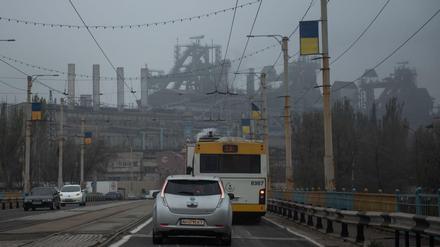 Das Azovstal Stahlwerk in Mariupol, Ukraine.