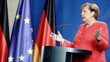Bundeskanzlerin Angela Merkel nach der Videokonferenz mit dem Europäischen Rat, bei dem über das geplante Konjunkturprogramm zum Wiederaufbau nach der Corona-Krise beraten wurde.