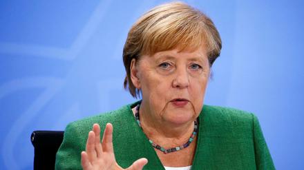 Bundeskanzlerin Angela Merkel (CDU) nach der Live-Schalte mit den Ministerpräsidenten. 