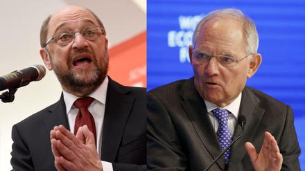 Wolfgang Schäuble (rechts) kritisiert Kanzlerkandidaten Martin Schulz (links).