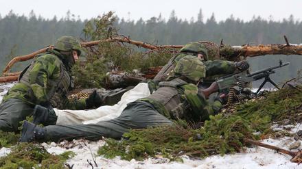 Schwedische Soldaten bei einer Übung auf Gotland.