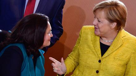 Zwei Volksparteien, bald zwei Frauen an der Spitze? Andrea Nahles (li) und Angela Merkel. 