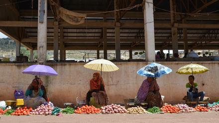Eine Gemüsemarkt Senafe im Süden Eritreas etwa 30 Kilometer nördlich der Grenze zu Äthiopien.