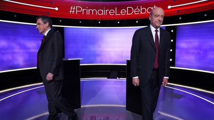 Vor der letzten TV-Debatte: Die beiden Kontrahenten Francois Fillon (links) und Alain Juppé.