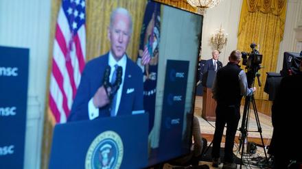US-Präsident Joe Biden bei seiner Rede zur virtuellen Münchner Sicherheitskonferenz.