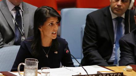 Die US-Botschafterin bei der UNO, Nikki Haley, während der Dringlichkeitssitzung des UN-Sicherheitsrats am Montag.