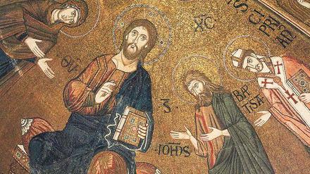 Jesus als Herrscher oder Weltenrichter? Eine neue These zu der Jesusabbildung in dem Mosaik in der Friedenskirche stellt Thomas-Peter Gallon in seinem Vortrag im Kutschstall vor.