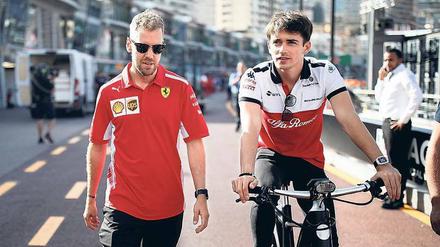 Titelträger und Talent. Sebastian Vettel (links) hält sehr viel von Charles Leclerc (rechts). Gut möglich, dass die beiden bald gemeinsam für Ferrari fahren.