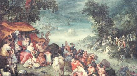 Sintflut mit der Arche Noah. Die Atrahasis-Geschichte ist bedeutend älter als die biblische Erzählung, die auf dem Gemälde von Jan Brueghel dem Älteren (1568-1625) dargestellt wird.